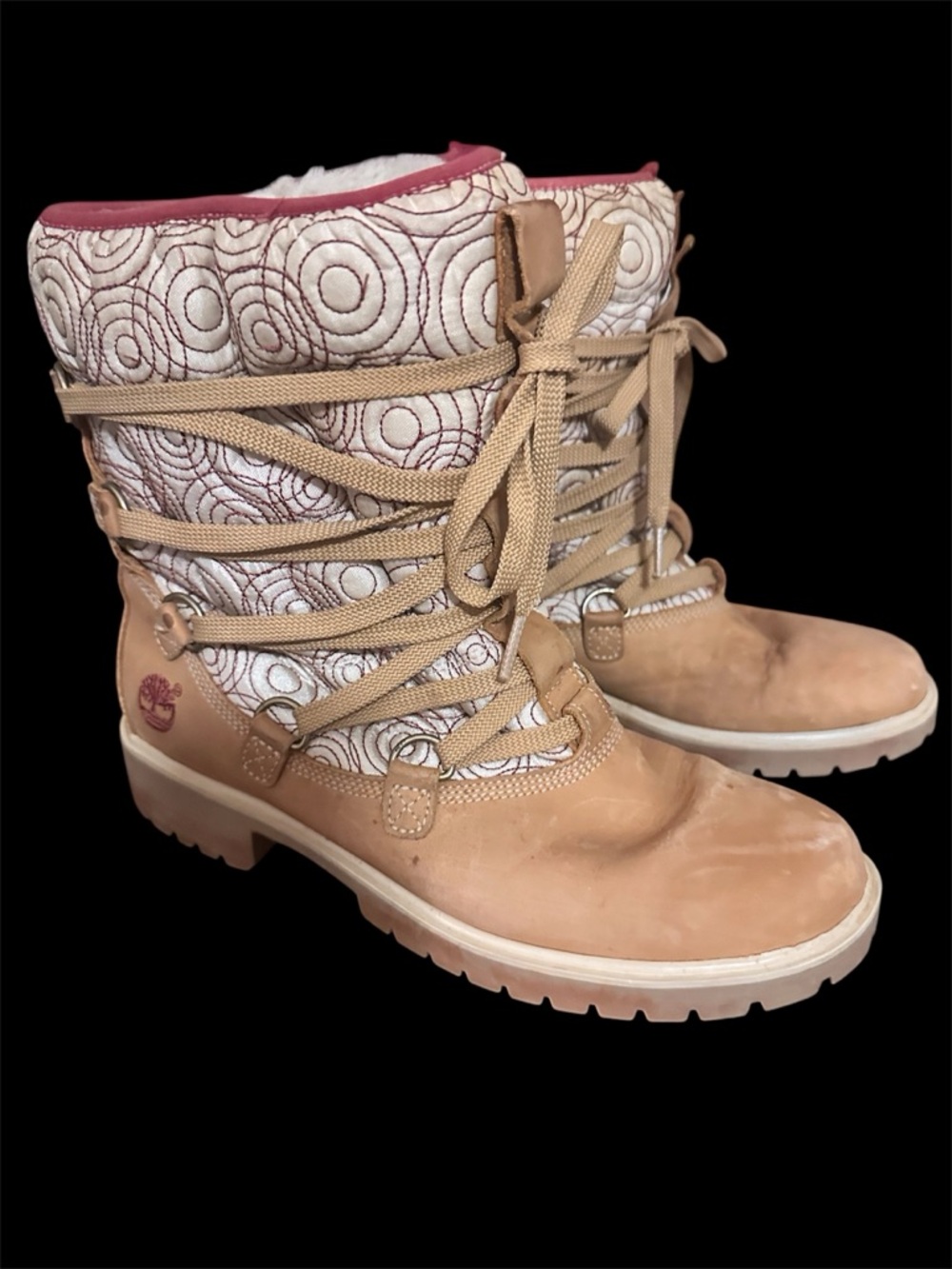 Timberland Beige Quilted Lace-Up Women's Boots Size9M